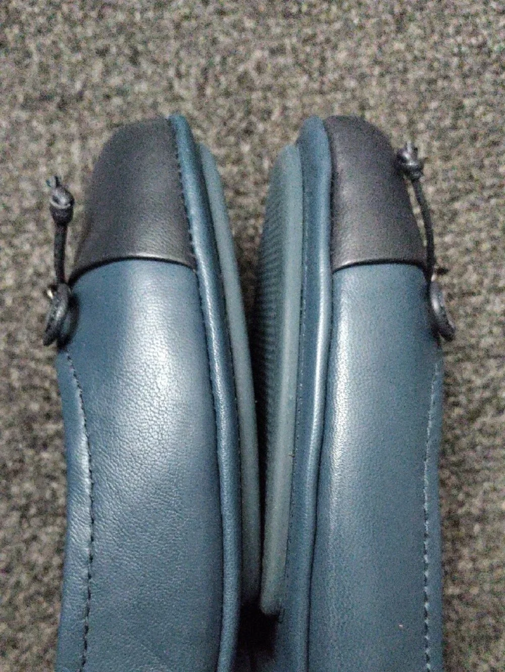 Coach Navy Leather Ballet Flats with Bow & Charm